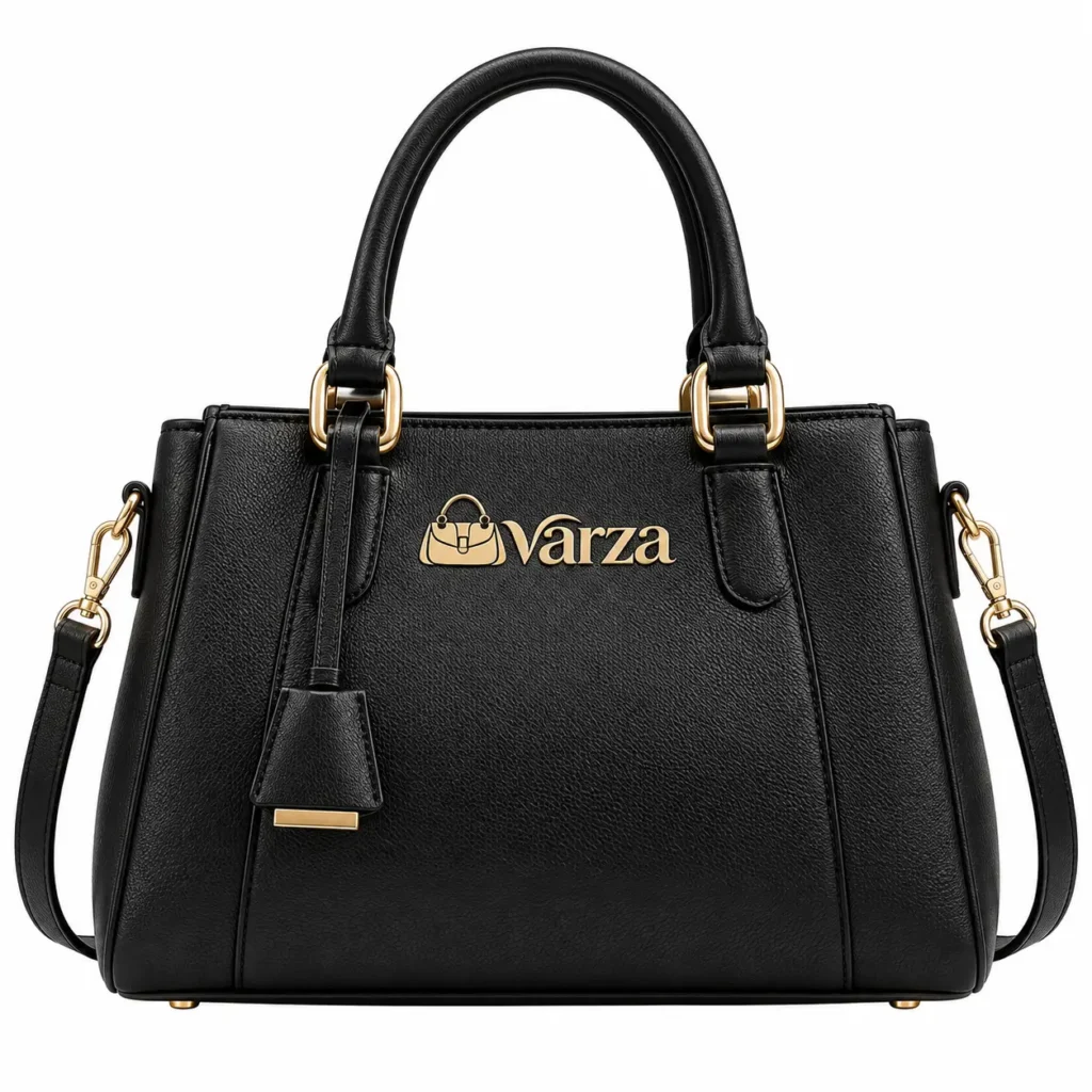 Varza Structured Leather Handbag With Adjustable Shoulder Strap