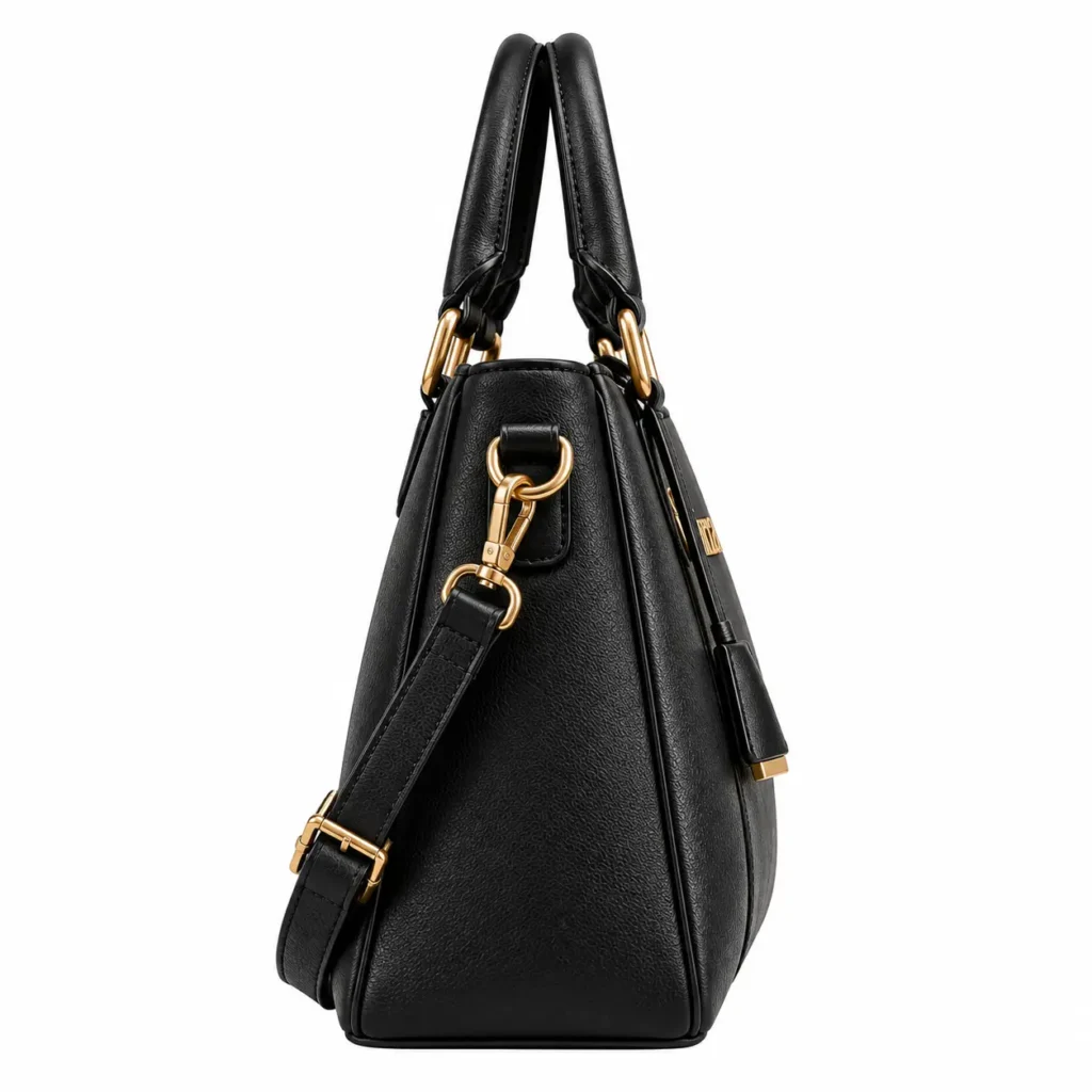 Varza Structured Leather Handbag With Adjustable Shoulder Strap2